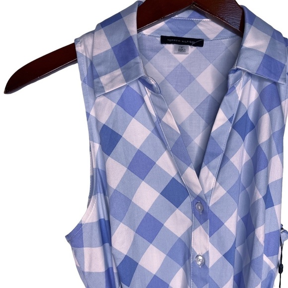 TOMMY HILFIGER NWT Gingham Check Tie Waisted Tiered Dress Size 4  in Blue - Picture 4 of 15